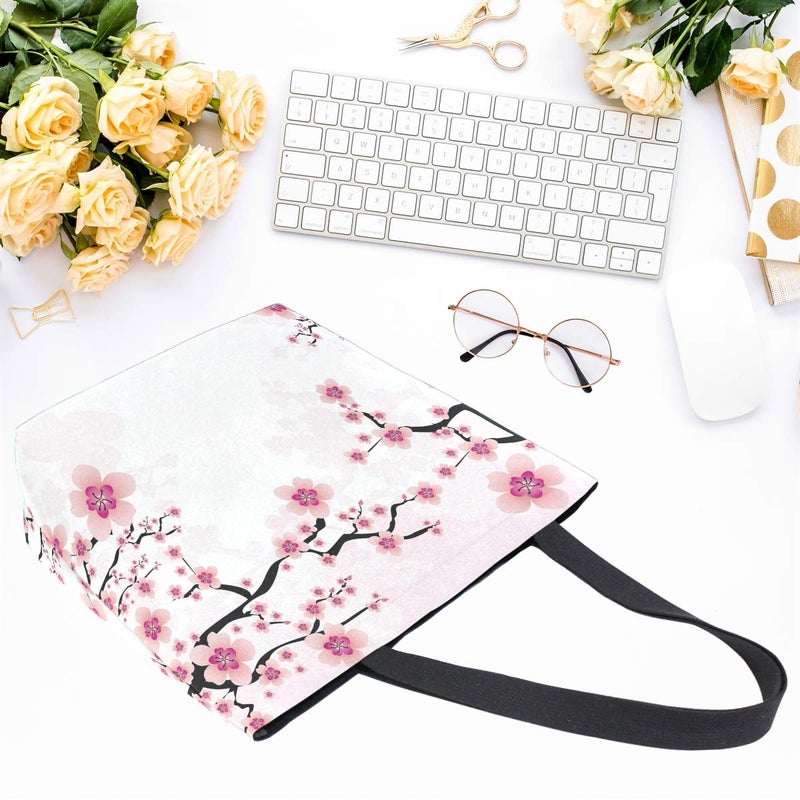 Naanle Floral Flower Canvas Tote Bag - Large Women's Casual Shoulder Handbag, Japanese Cherry Blossom Reusable Multipurpose Heavy Duty Shopping Grocery Cotton Bag for Outdoors - Image 4